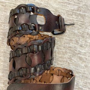 Anthropologie Boho Wide Brown Leather Braided Statement Belt. 43 x 3